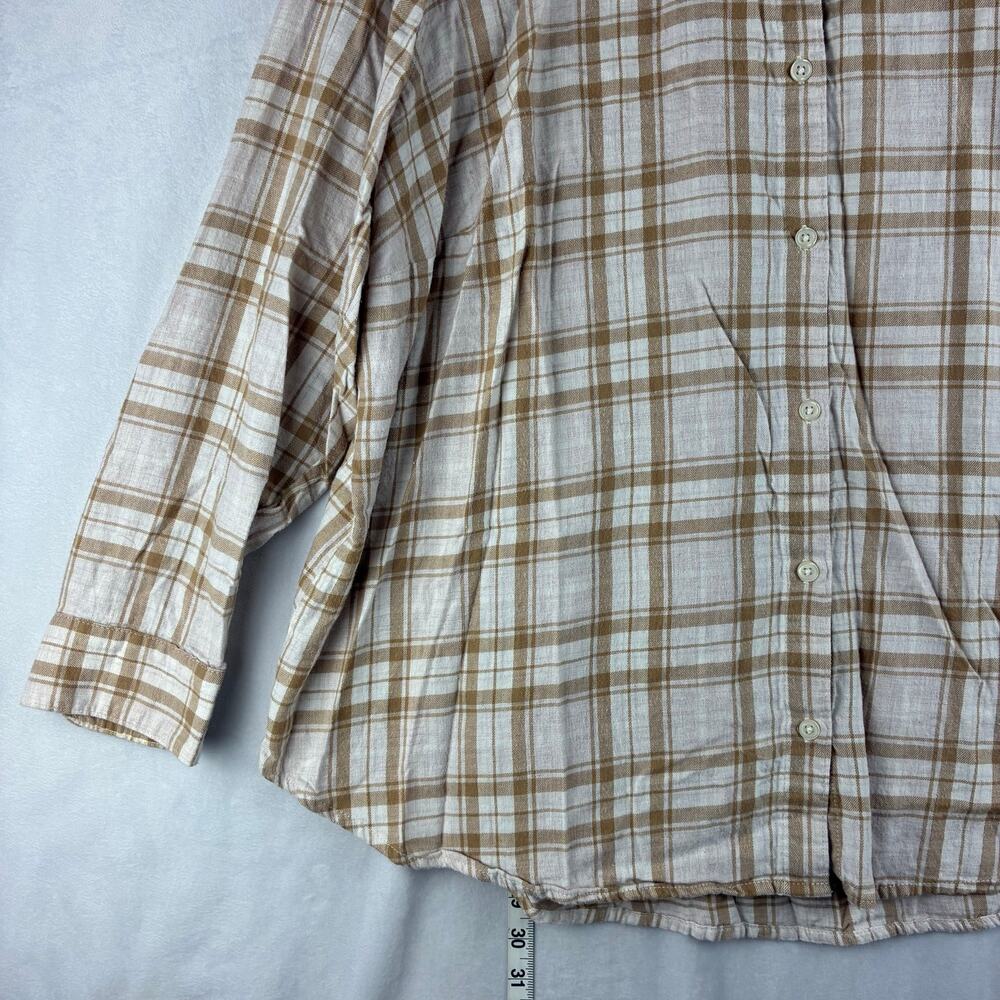 Old Navy Plaid Button Down Shirt Women's 3X Beige Neutral Casual Minimalist - Picture 2 of 11